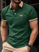 Camiseta masculina de lapela estampada em 3D, manga curta, polo confortável