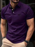 Camiseta masculina de lapela estampada em 3D, manga curta, polo confortável