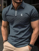 Camisa polo masculina de manga, streetwear, verão, estampa 3D, poliéster microelástico.