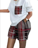 Conjunto Feminino Estampado — Blusa Manga Curta + Shorts com Bolsos